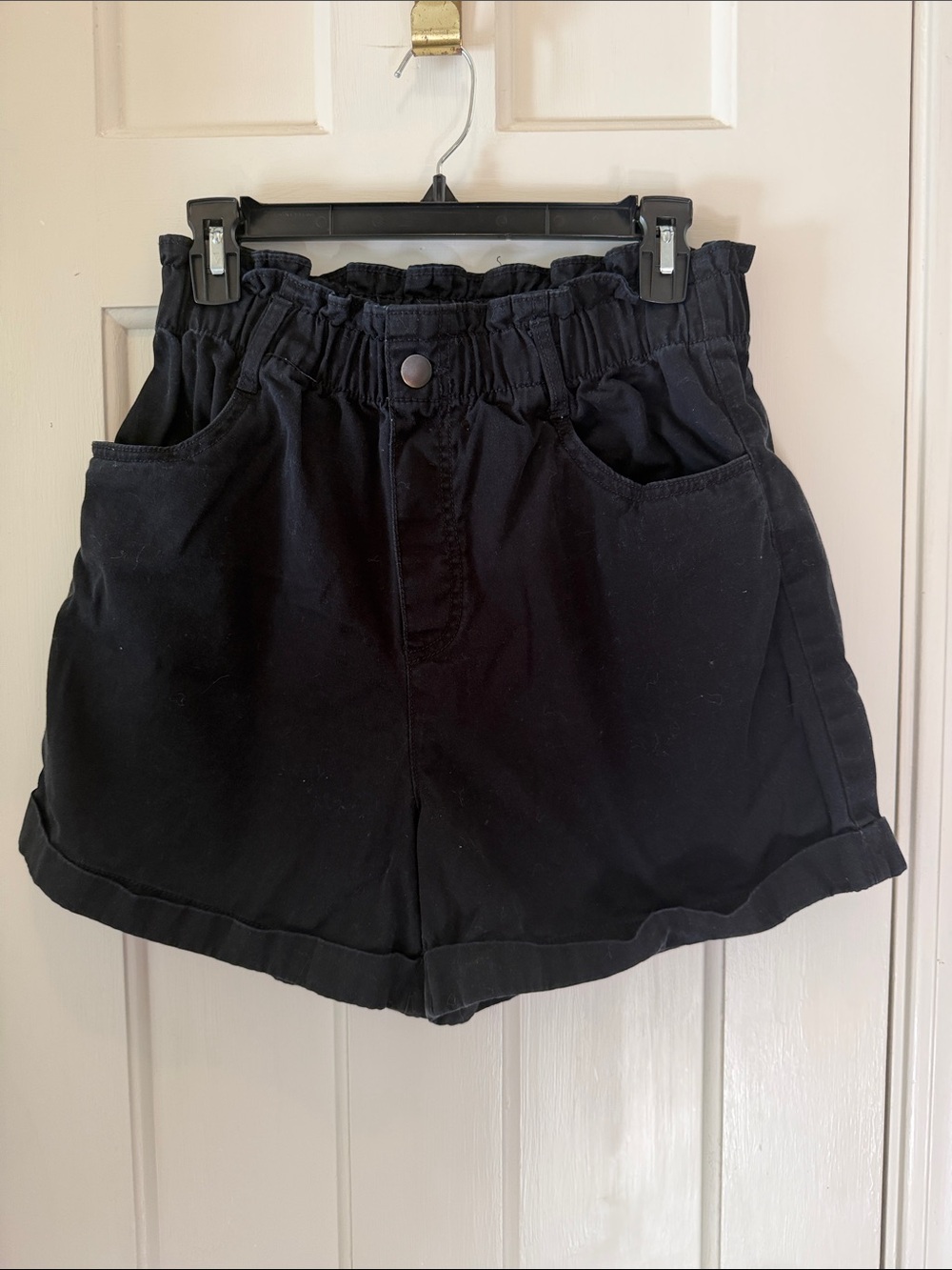 H&M Black High-Waist Paperbag Shorts
